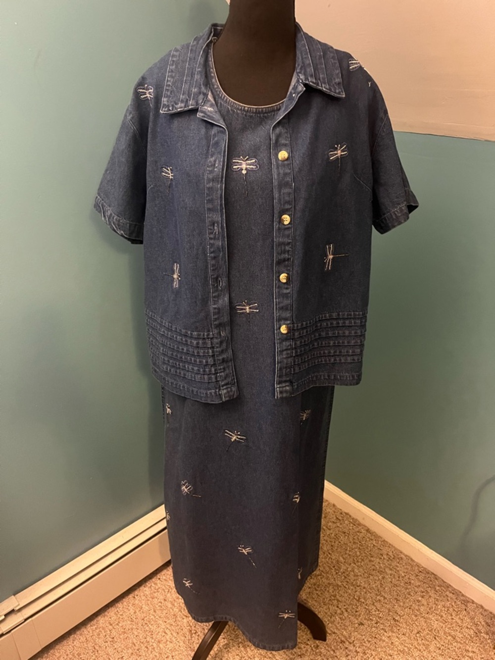 Vintage PTNY Denim Dragonfly Dress and Jacket Set Size Large